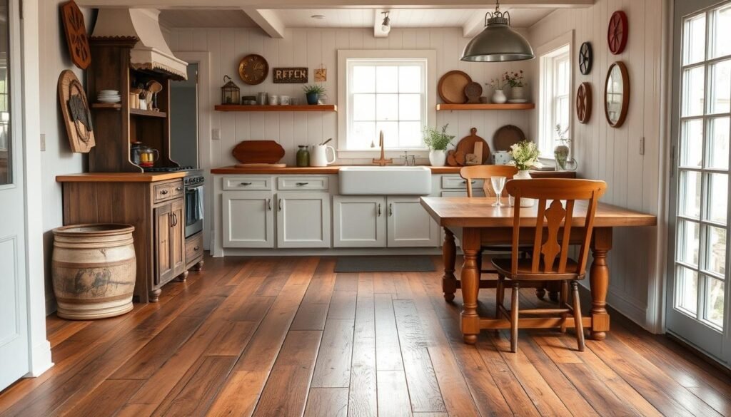 Farmhouse wood kitchen flooring