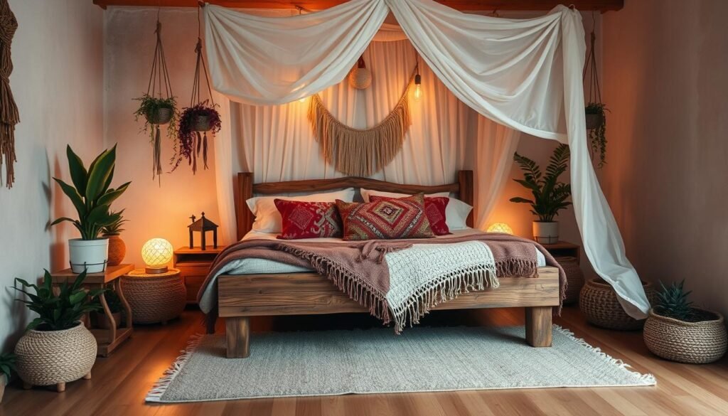 boho bedroom with canopy