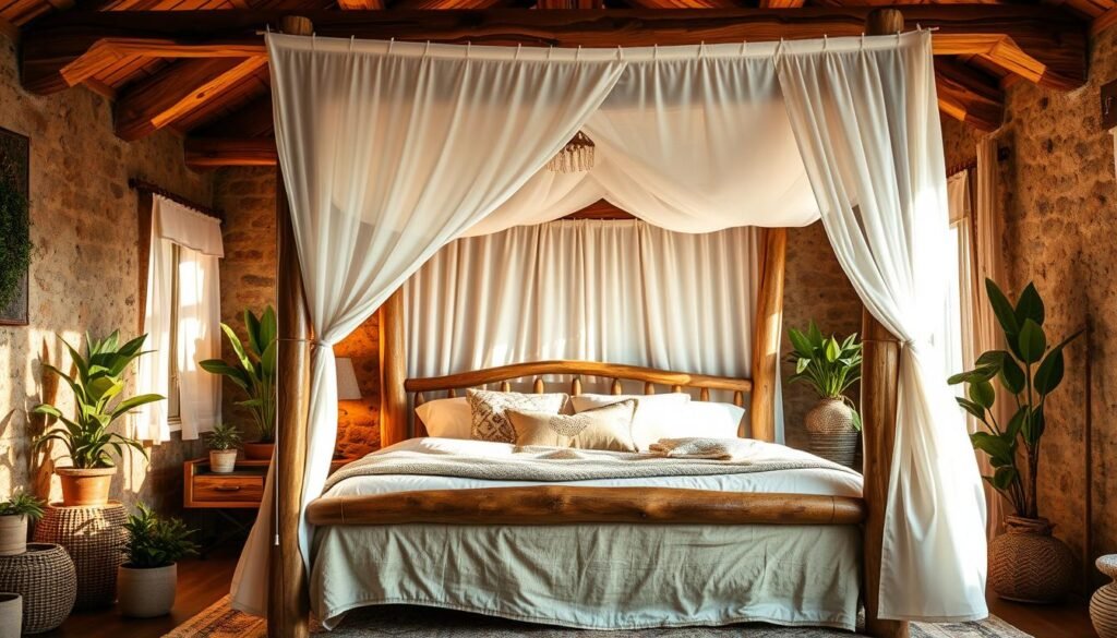 rustic wood canopy bed