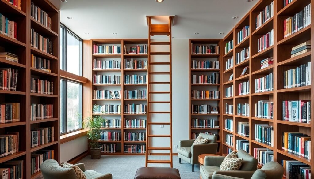 library ladder in a modern home library